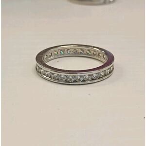 Sterling Silver 925 Stackable Ring Size 9 Clear Round Stones Eternity Band